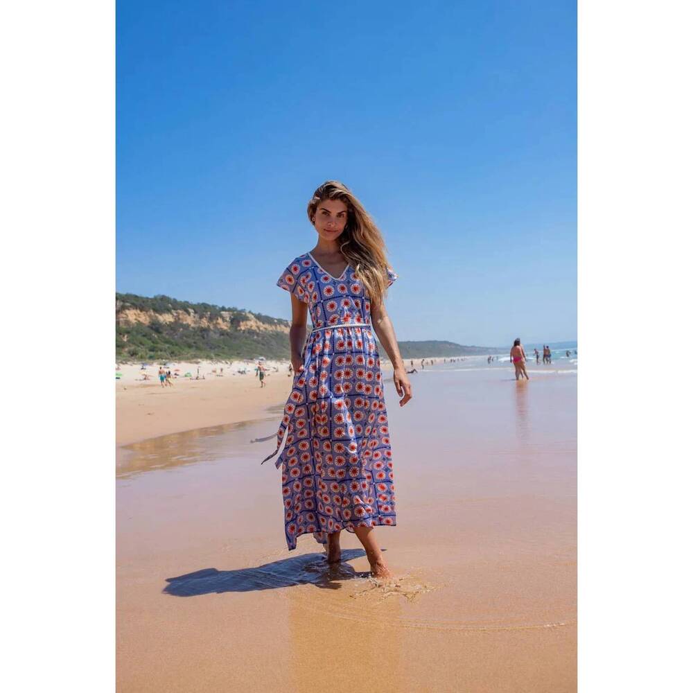 NEW ODILE livna drop midi dress in poppy sun